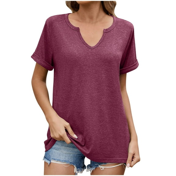 ZKCCNUK Women's Tops Solid Color V-neck Short Sleeved Top T-shirt Top