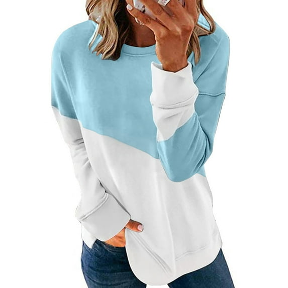 ZKCCNUK Womens Casual Long Sleeve Sweatshirt Comfortable Breathable Round-Neck Sweatshirt Cute Pullover Relaxed Fit Tops Shirt Blouses on Clearance