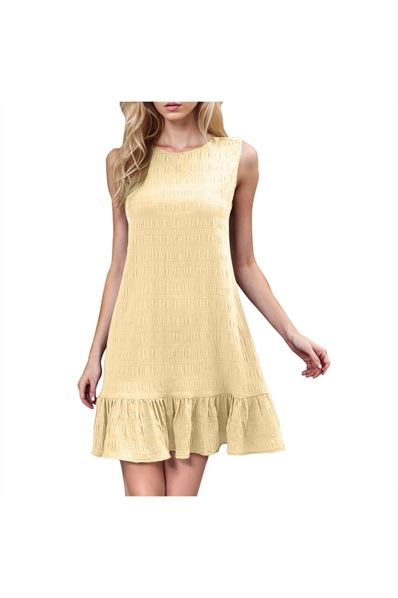 Womens Dress Summer Solid Color Casual Solid Color Crew-neck Back Button Sleeveless Sundress