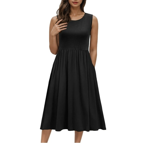 ZKCCNUK Womens Dresses 2025 Fashion Dresses Summer Casual Round Neck Sleeveless Solid Beach Sundresses Boho Dress