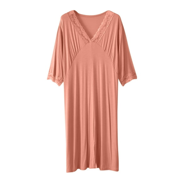 ZKCCNUK Womens Nightgown Casual and Fashionable Solid Color Large Round Neck Sleepwear Dress L,XL