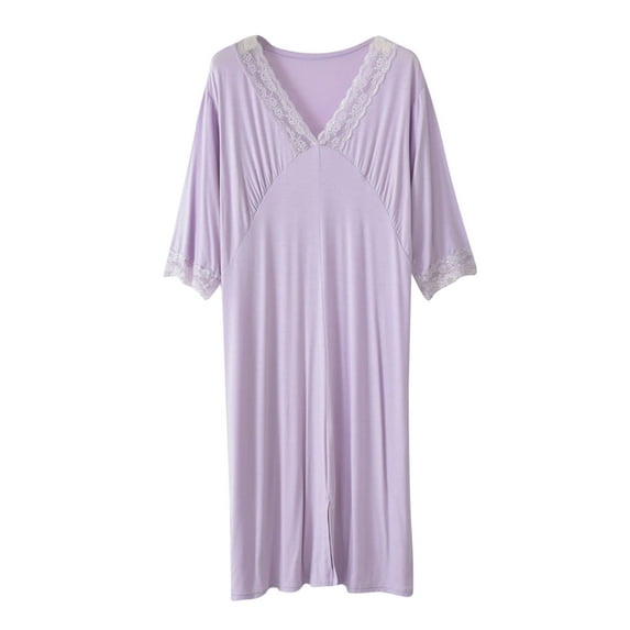 ZKCCNUK Womens Nightgown Casual and Fashionable Solid Color Large Round Neck Sleepwear Dress L,XL