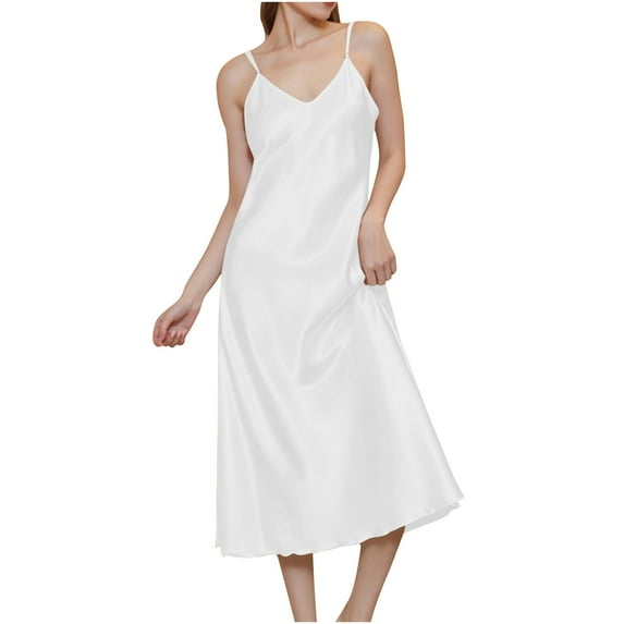 ZKCCNUK Womens Nightgown Medium To Long V-neck Suspender with Soft and Thin Twisted Satin Nightgown S-XL