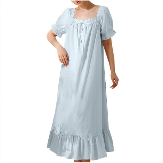 ZKCCNUK Womens Nightgown Women Nasy Solid Color Short Sleeve Wrinkled Lace Tie Buckle Lace Up At Home Long Nightgown S-2XL