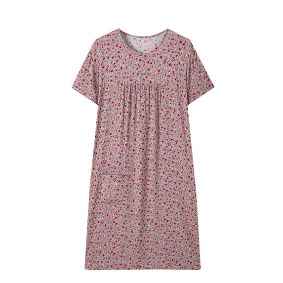 ZKCCNUK Womens Nightgown Women Print Casual Round-Neck Short Sleeve Sleepshirts Dress XL-3XL