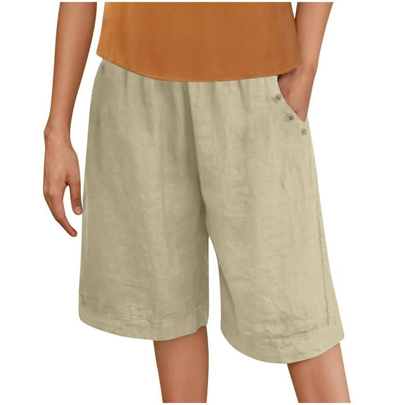 ZKCCNUK Womens Shorts Summer Elastic Waist Pocket Pants Casual Button Solid Half Shorts Pant S-2XL