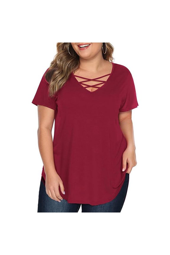 Womens Tops Tops Short Sleeve Summer T-Shirts Curved Hem Casual Fashion Shirts