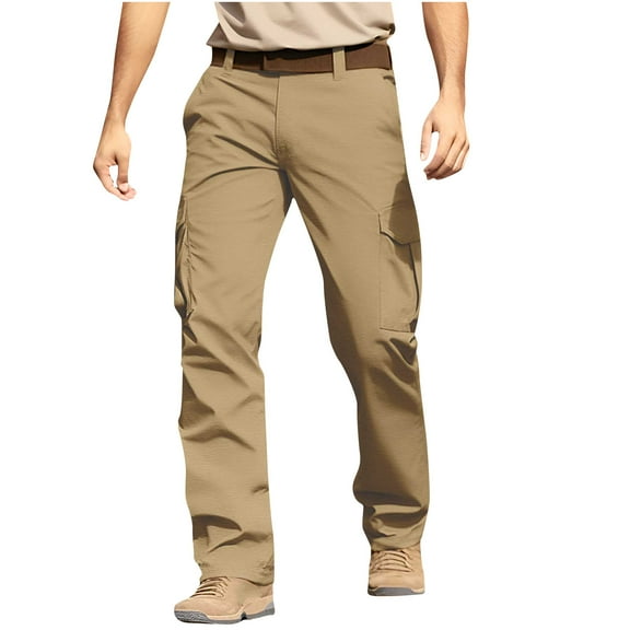 ZKCCNUK Work Pants for Man Outdoors Solid Casual Elastic Waist Pocket Cargo Pants Size S-5XL