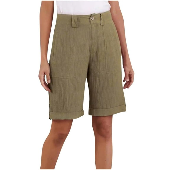 ZKCCNUK Workout Shorts Women Summer Elastic Waist Pocket Pants Casual Button Solid Half Shorts Pant S-2XL