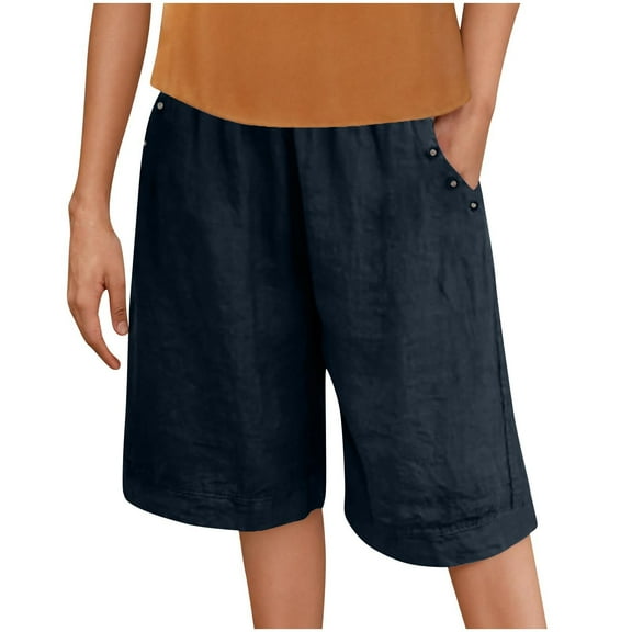 ZKCCNUK Workout Shorts Women Summer Elastic Waist Pocket Pants Casual Button Solid Half Shorts Pant S-2XL