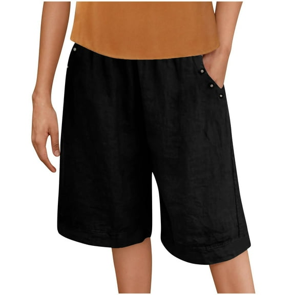 ZKCCNUK Workout Shorts Women Summer Elastic Waist Pocket Pants Casual Button Solid Half Shorts Pant S-2XL