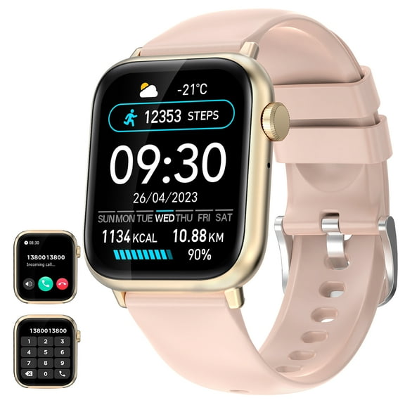 ZKCREATION 1.85" Smart Talking Watch, 123 Sports Modes/Calculator/Games/Voice Assistant, Smart Watch for Men and Women, Gold