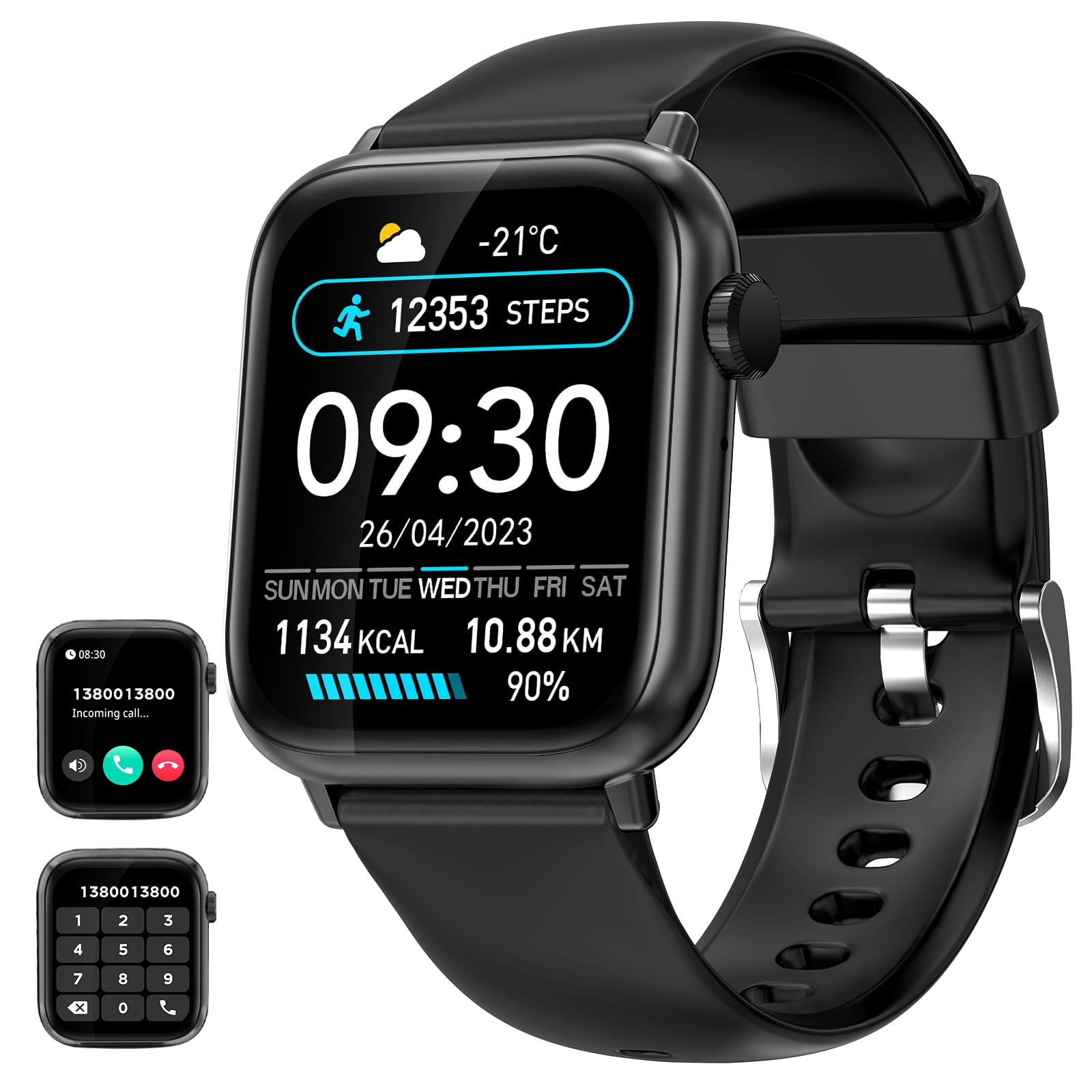 ZKCREATION 1.85" Smart Watch, 123 Sports Modes/Calculator/Games, Smart Watch for Men and Women, Black
