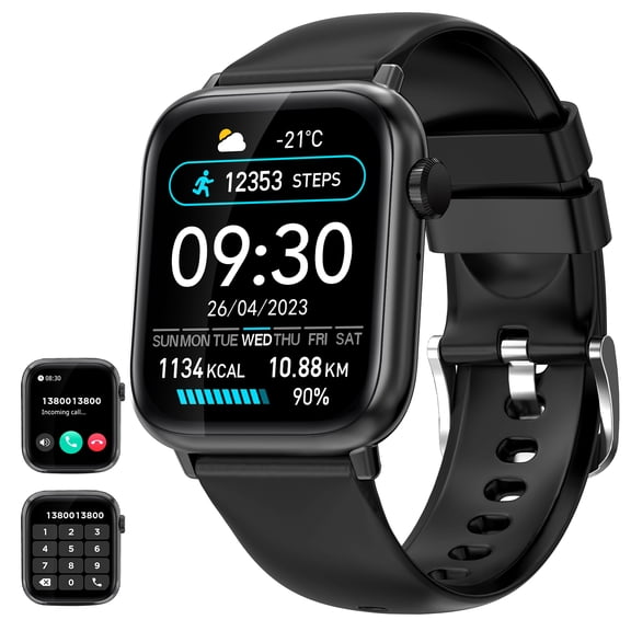 ZKCREATION 1.85" Smart Watch, 123 Sports Modes/Calculator/Games, Smart Watch for Men and Women, Black
