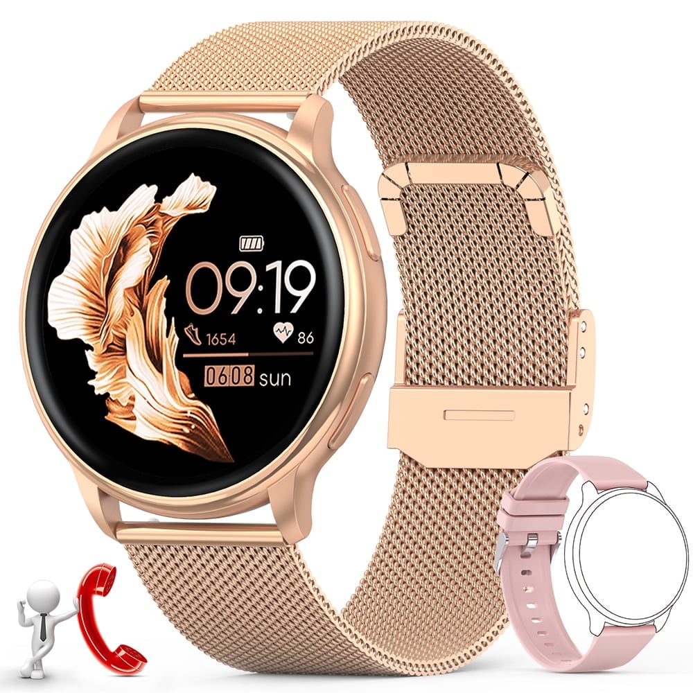 ZKCREATION Smart Watch Call Receive/Dial Watches for Women Men, Waterproof Smartwatch for Android iOS iPhone Phones with Text and Call,Gold