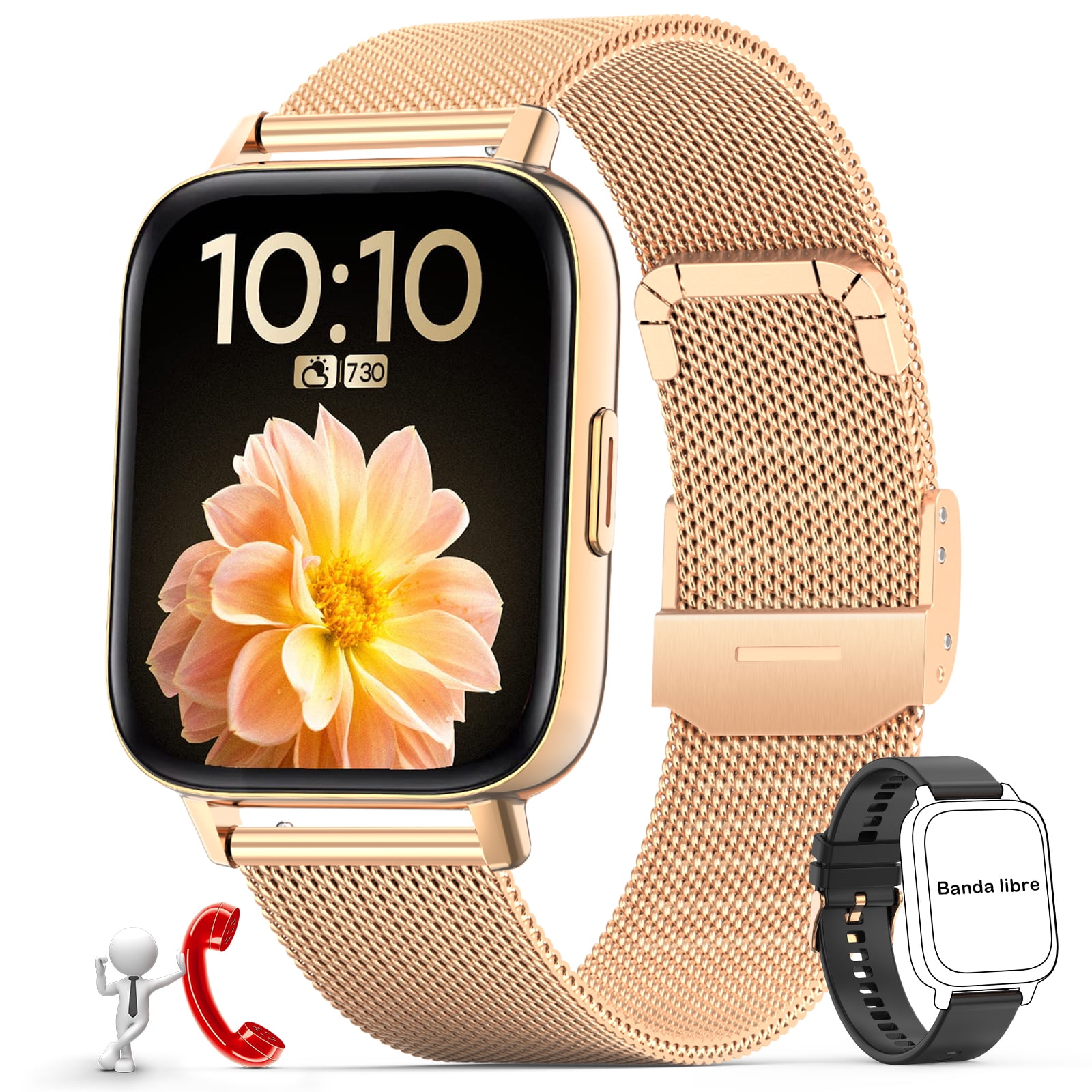  Reloj inteligente para mujer (recepción de llamadas/marcación), reloj  inteligente para teléfonos Android y compatible con iPhone, rastreador de  fitness de 1.69 pulgadas, pantalla táctil completa a color IP67 impermeable  con monitor