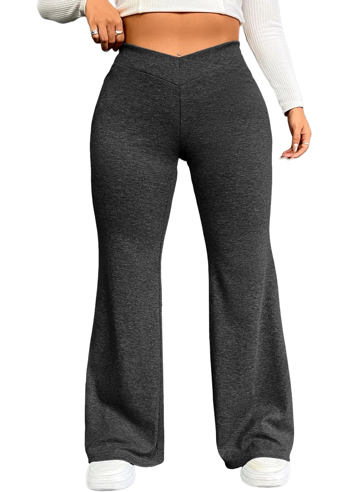 ZKESS Plus Size Legging Elastic High Waisted Crossover Flare Pants