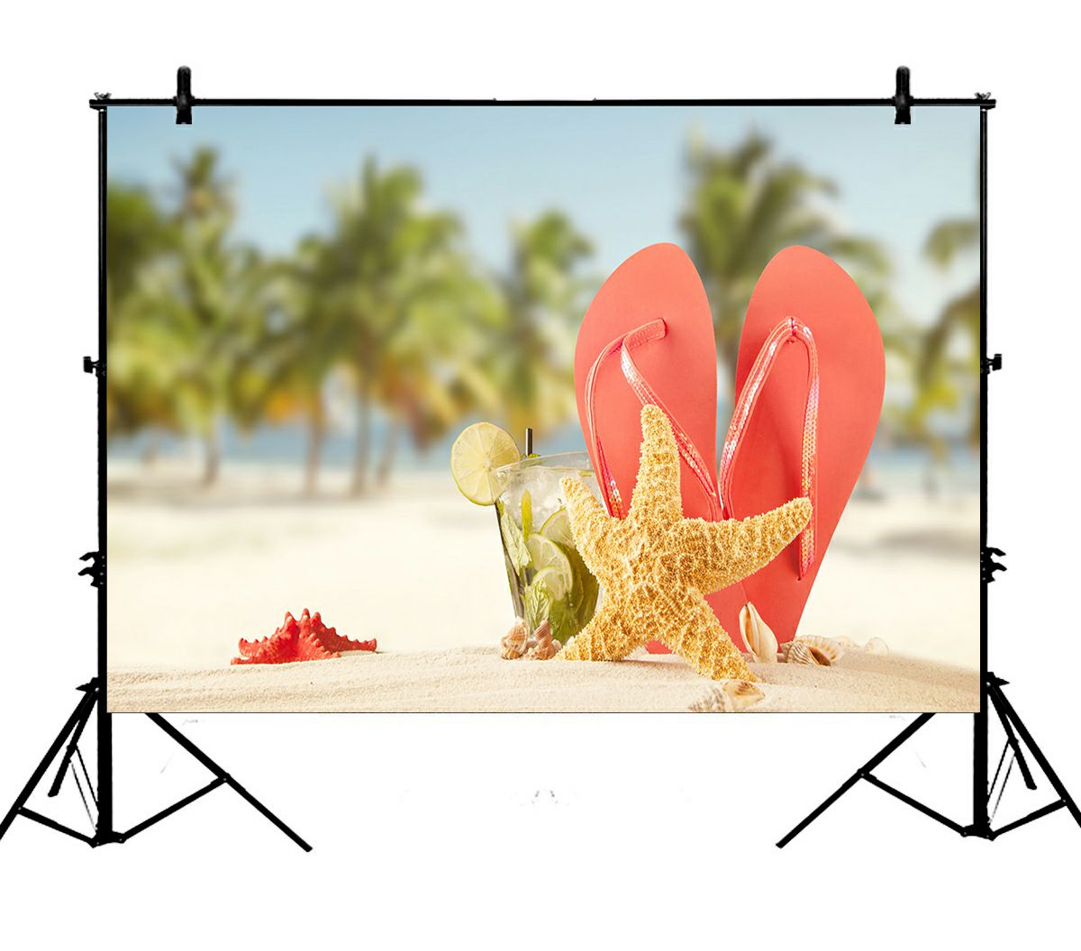 ZKGK 7x5ft Beach Flip Flops Polyester Photography Backdrop For Studio ...