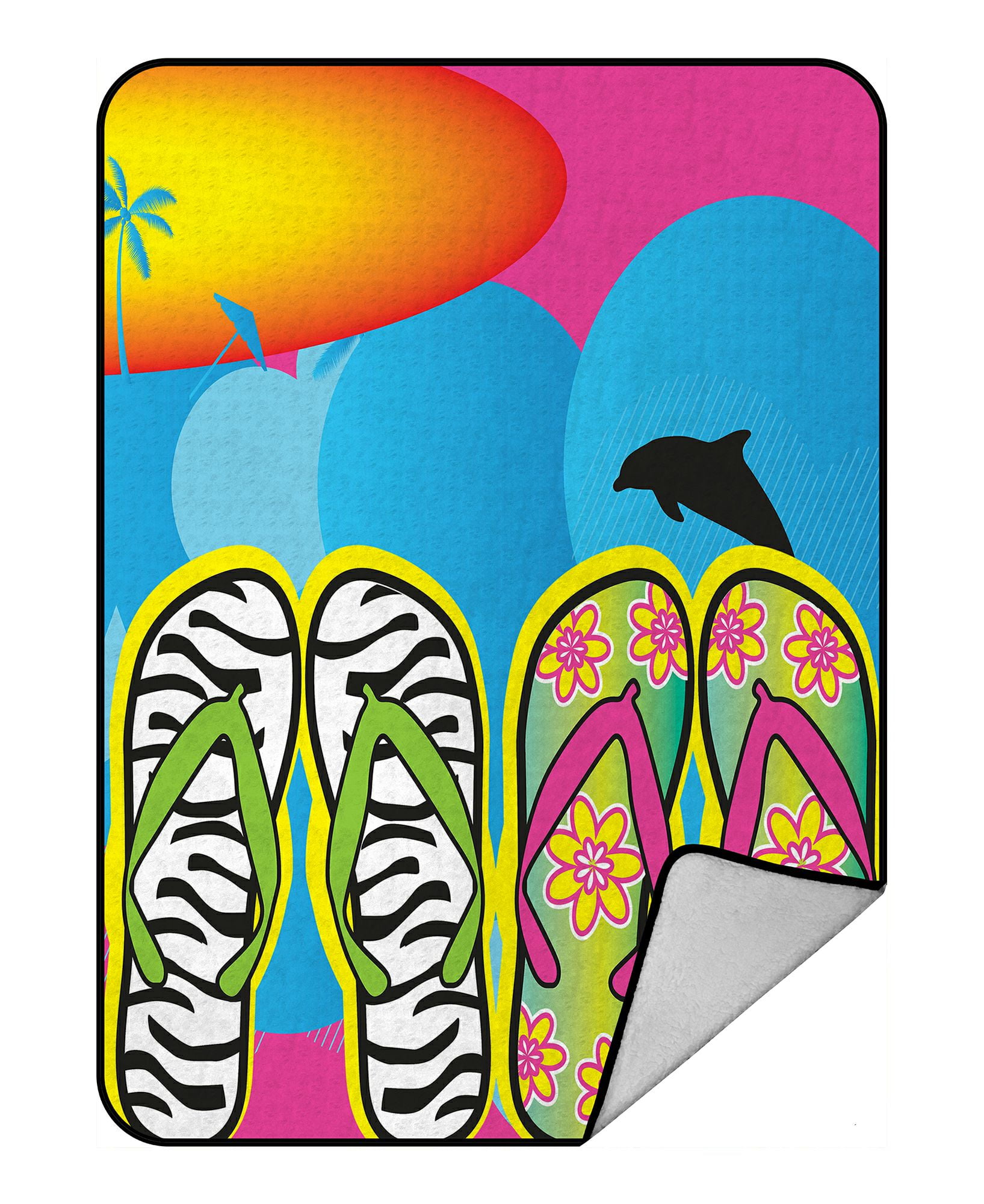 ZKGK Beach Flip Flops Blanket Crystal Velvet Front and Lambswool Sherpa