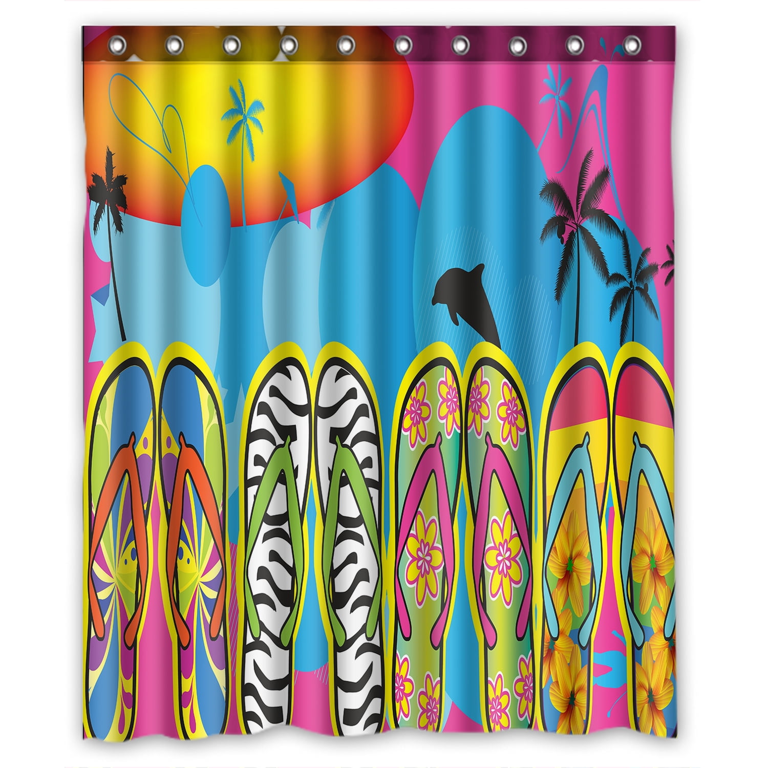 ZKGK Beach Flip Flops Waterproof Shower Curtain Bathroom Decor Sets
