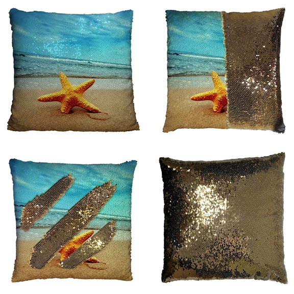 ZKGK Beach Theme Reversible Mermaid Sequin Pillow Case 20x20 inches