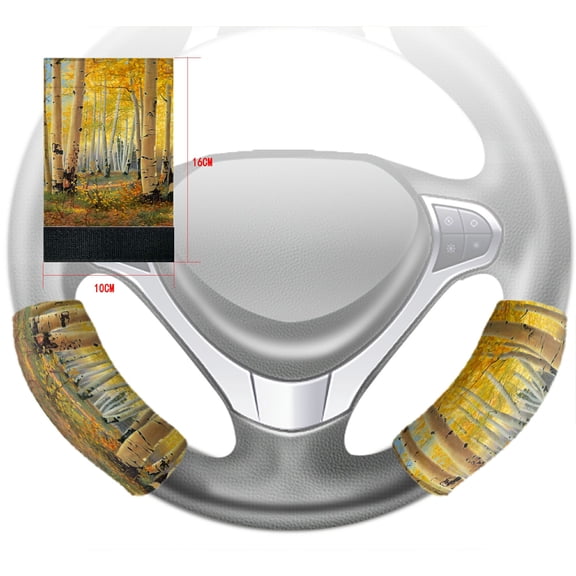 ZKGK Birch Tree Steering Wheel Cover Hook and Loop Covers For Car Size 10x16cm 2 PCS