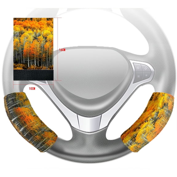 ZKGK Birch Tree Steering Wheel Cover Hook and Loop Covers For Car Size 10x16cm 2 PCS