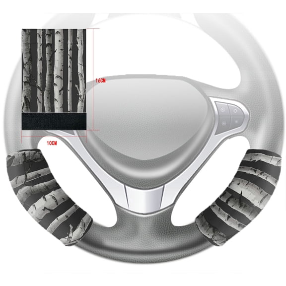 ZKGK Birch Tree Steering Wheel Cover Hook and Loop Covers For Car Size 10x16cm 2 PCS