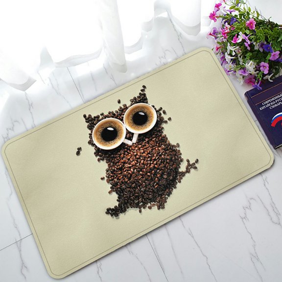 ZKGK Coffee Beans Owl Non-Slip Doormat Indoor/Outdoor/Bathroom Doormat 30 x 18 Inches
