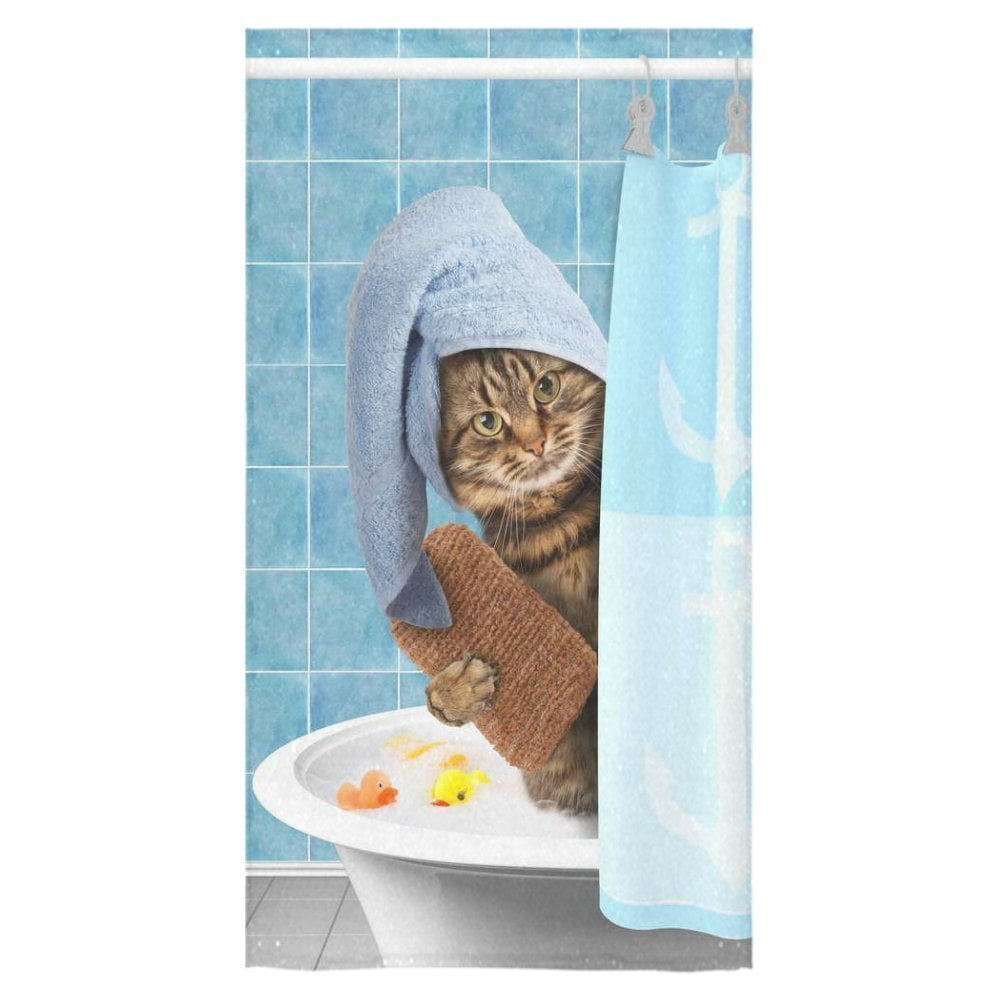 ZKGK Funny Bathing Cat Beach Bath Towels Bathroom Body Shower Towel Bath Wrap For Home Outdoor Travel Use 30" x 56" Inche