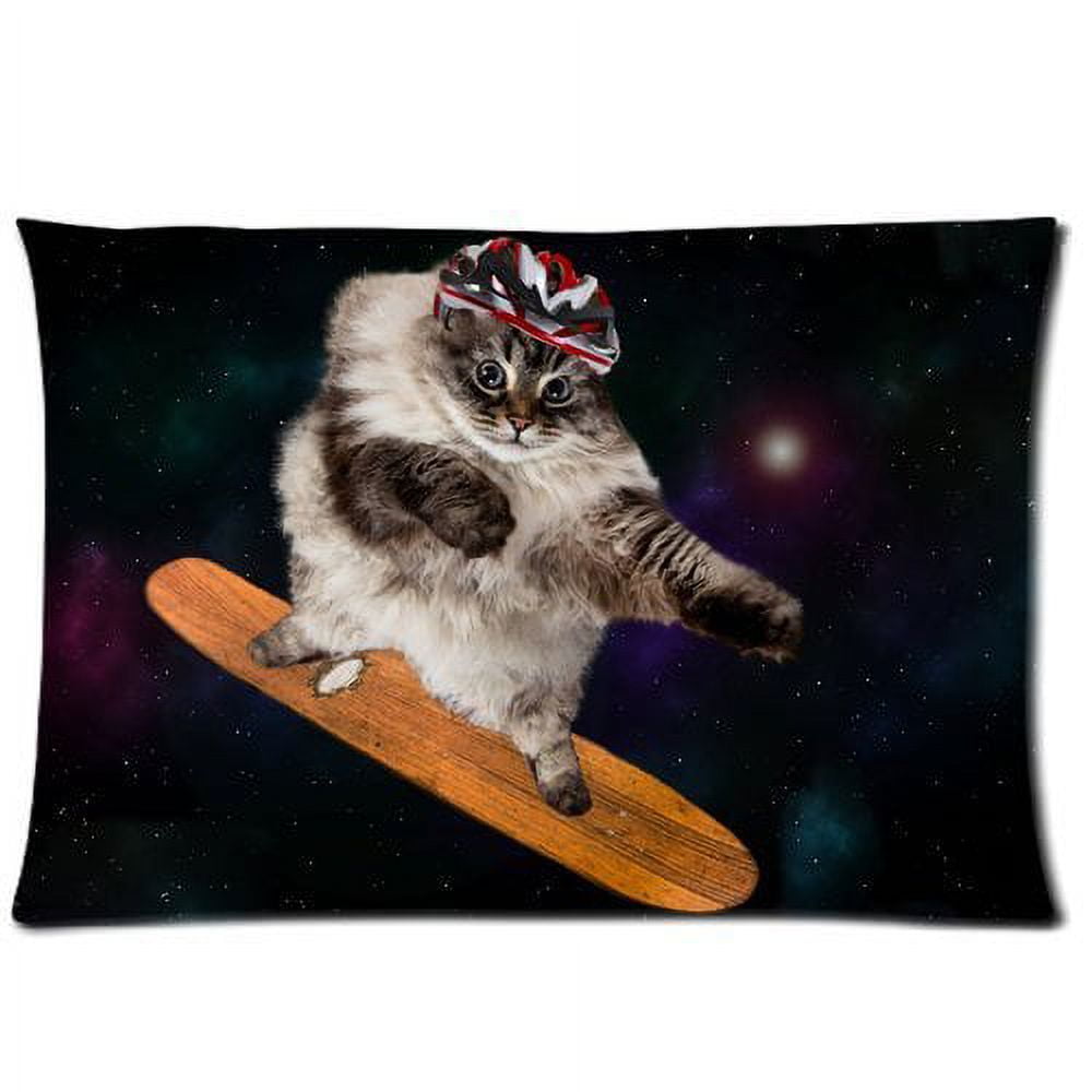 ZKGK Funny Cool Cat Skating Galaxy Outer Space Pillowcase Standard