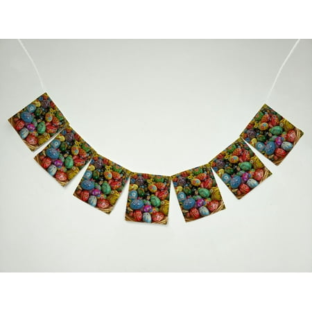 ZKGK Happy Easter Colorful Eggs Banner Bunting Garland Flag Sign for Home Family Party Decoration
