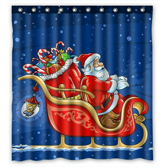 ZKGK Merry Christmas Santa Claus Waterproof Shower Curtain Bathroom Shower Curtian with Hooks 66x72 Inches