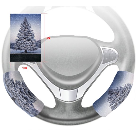 ZKGK Merry Christmas Tree Steering Wheel Cover Hook and Loop Covers For Car Size 10x16cm 2 PCS