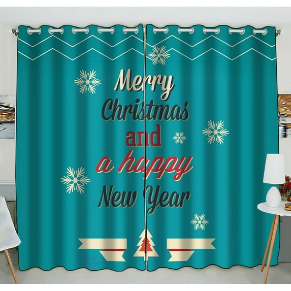 ZKGK Merry Christmas Window Curtain Drapery/Panels/Treatment For Living Room Bedroom Kids Rooms 52x84 inches Two Panel