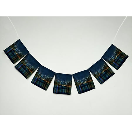 ZKGK NYC New York City Colorful Buildings At Night Banner Bunting Garland Flag Sign for Home Family Party Decoration