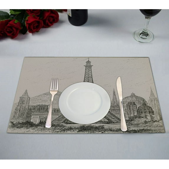 ZKGK Paris Eiffel Tower Placemat Table Mat 12x18 inches,Set of 2