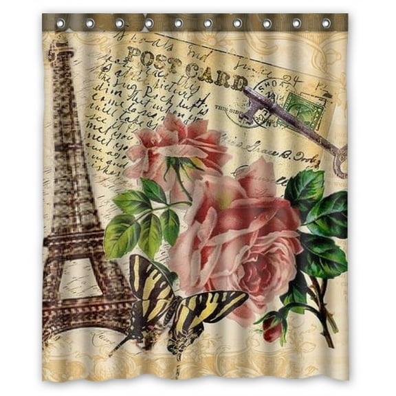 ZKGK Paris Eiffel Tower Waterproof Shower Curtain Bathroom Decor Sets with Hooks 66x72 Inches