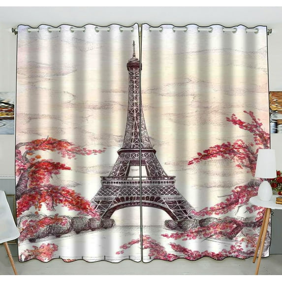ZKGK Paris Eiffel Tower Window Curtain Drapery/Panels/Treatment For Living Room Bedroom Kids Rooms 52x84 inches Two Panel