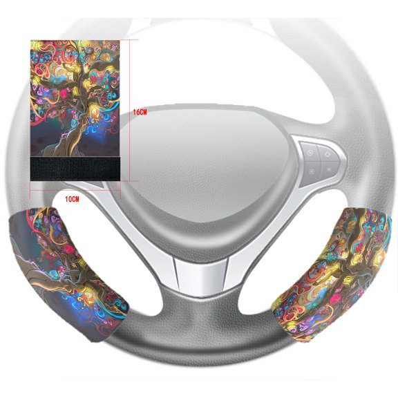 ZKGK Psychedelic Art Steering Wheel Cover Hook and Loop Covers For Car Size 10x16cm 2 PCS