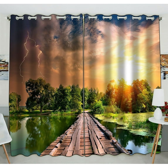ZKGK Wood Bridge Window Curtain Drapery/Panels/Treatment For Living Room Bedroom Kids Rooms 52x84 inches Two Panel