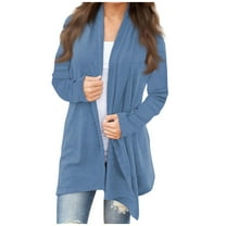 ZKIRBJV Cardigan Sweaters for Women Heavyweight Long Sleeve Plus Size Shrugs for Women Clearance Open Front Shrug Cardigan Solid Color Dressy Casual Soft Coat Jacket Blue S
