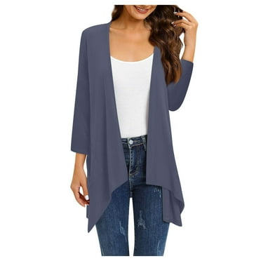 ZKIRBJV Cardigans for Women 3/4 Sleeve Plus Size Shrugs Lightweight Open Front Shrug Cardigan Floral Print Dressy Casual Cute Floral Cardigan Gray 3XL