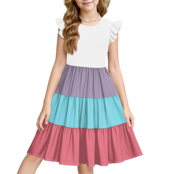 ZKIRBJV Girls Dresses Size 10-12 Casual Gradient Short Sleeve Dresses Summer Kids Crew Neck Princess Girls Outfits Party Sundress Yellow 2-3 Years