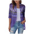 thumbnail image 1 of ZKIRBJV Kimono Cardigans for Women 3/4 Sleeve White Cardigan Sweater for Women Lightweight Open Front Shrug Cardigan Floral Print Dressy Casual Summer Cardigan Purple M, 1 of 6