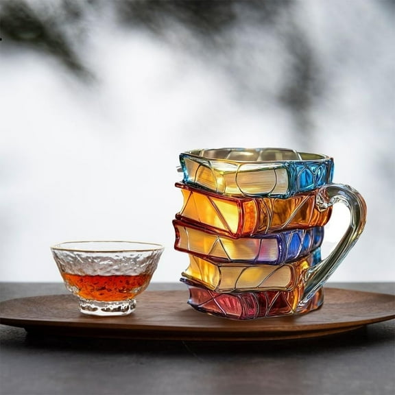 ZKIRBJV Painted Book Mug, Novelty 3D Colored Glass Book Coffee Mug, Handcrafted 3D Book Haven Mug, Stained Glass Bookhaven Mugs,11oz Novelty Coffee Mugs for Hot or Cold Brews,for Librarians & Writers