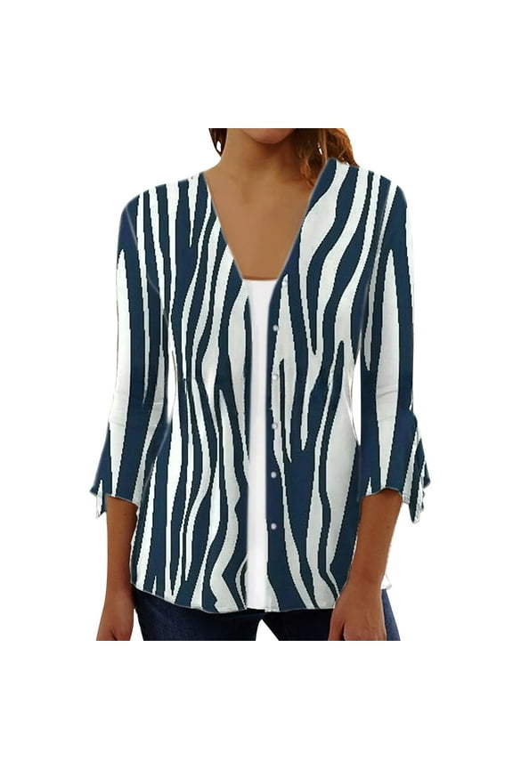 Plus Size Lightweight 3/4 Sleeve Cardigan 3/4 Sleeve Light Weight Cardigan Women Open Front Shrug Cardigan Floral Print Dressy Casual Soft Duster Cardigans Navy 2XL