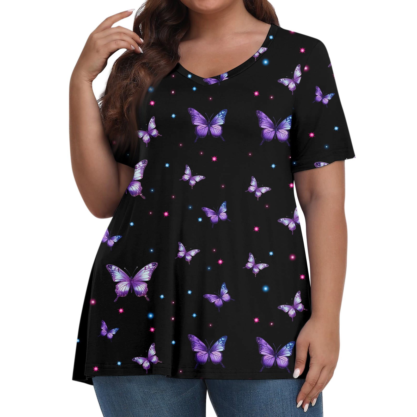 Women's Plus Size Sleeveless Racerback Tunic Dress - Handkerchief Butterfly Back, Casual Summer Tops