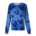thumbnail image 1 of ZKIRBJV Scrub Jackets for Women Long Sleeve Snap Front Warm Scrubs Tops Butterfly Print Fall Plus Size Scrub Jackets Stand-Up Collar Medical Nurse Working Lab Coats with Pocket Blue S, 1 of 3