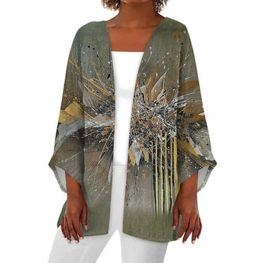 ZKIRBJV Shrugs for Women Plus Size 3/4 Sleeve Cardigans for Women Lightweight Open Front Shrug Cardigan Ethnic Floral Print Dressy Casual Cute Thin Cardigans Bronze 3XL